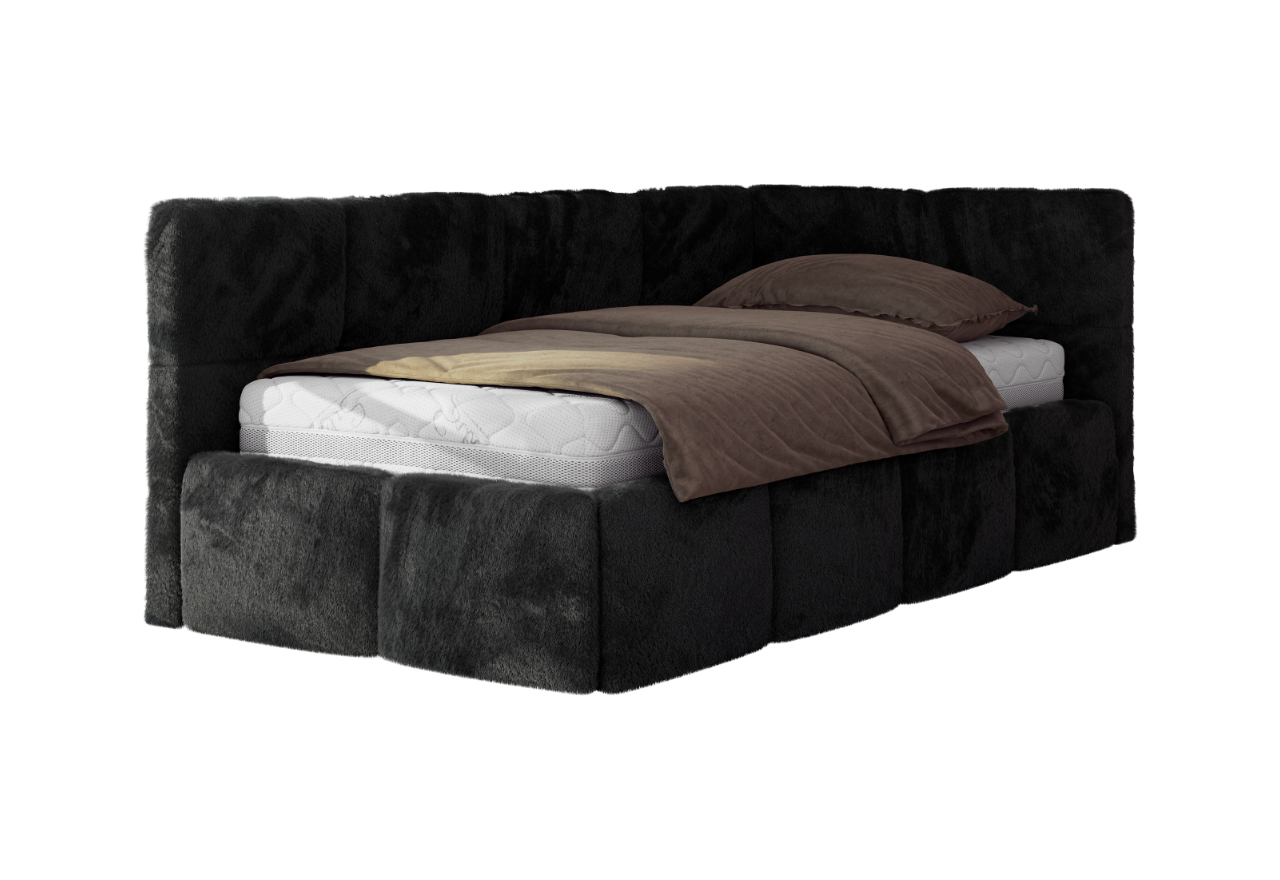 Łóżko młodzieżowe - ARVO 90x200 - materac multipocket - czarny, plusz - strona prawa
