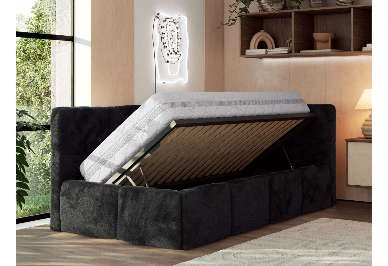 Łóżko młodzieżowe - ARVO 90x200 - materac multipocket - czarny, plusz - strona prawa
