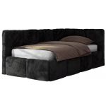 Łóżko młodzieżowe - ARVO 90x200 - materac multipocket - czarny, plusz - strona prawa