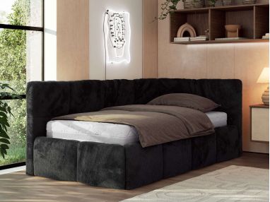 Łóżko młodzieżowe - ARVO 90x200 - materac pocket - czarny, plusz - strona prawa