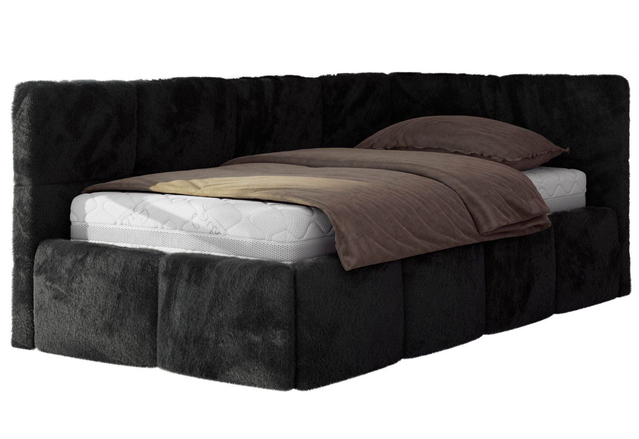 Łóżko młodzieżowe - ARVO 90x200 - materac pocket - czarny, plusz - strona prawa