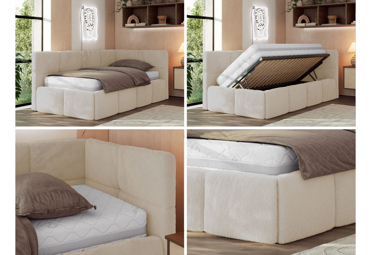 Łóżko młodzieżowe - ARVO 90x200 - kremowy, plusz - strona prawa