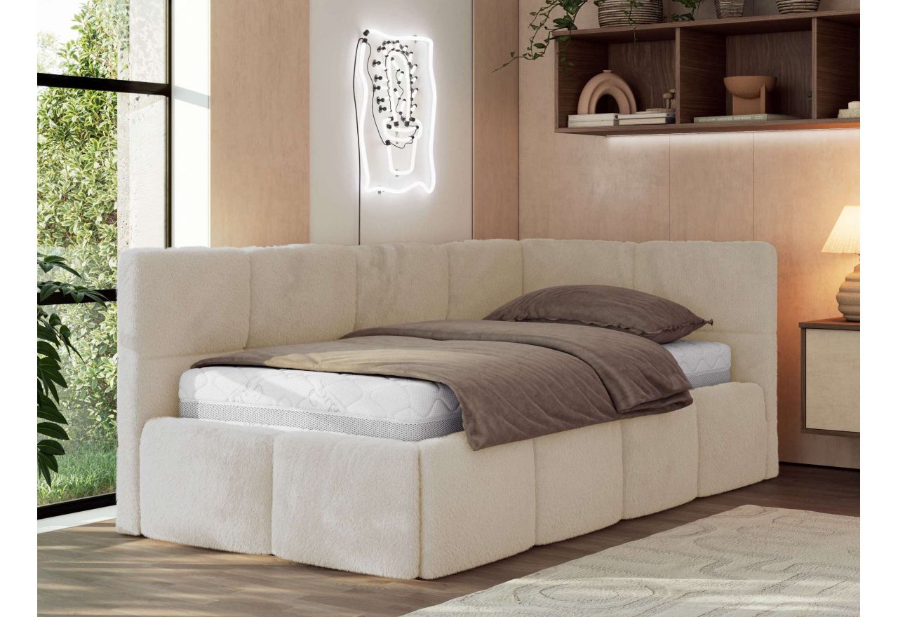 Łóżko młodzieżowe - ARVO 90x200 - materac multipocket - kremowy, plusz - strona prawa