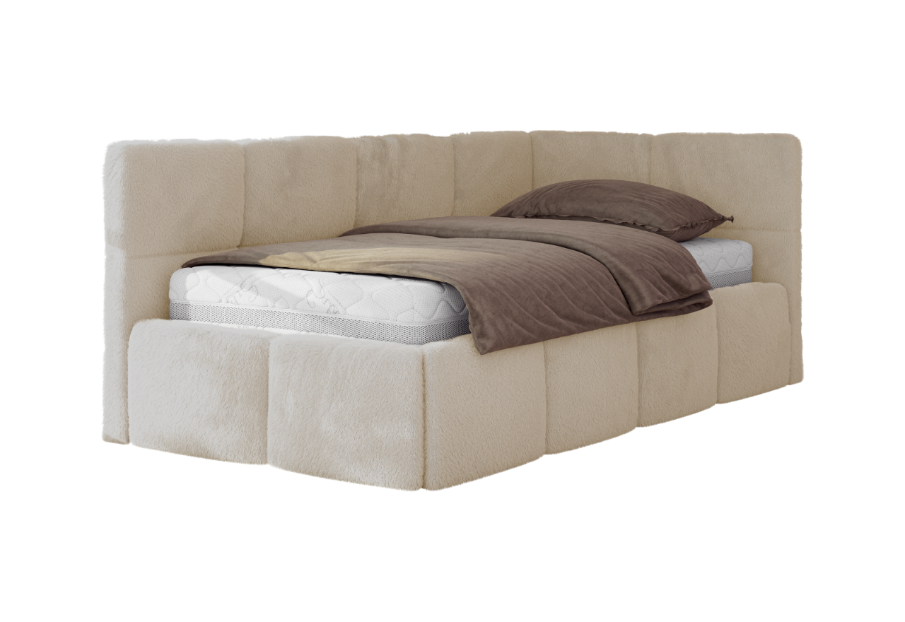 Łóżko młodzieżowe - ARVO 90x200 - materac multipocket - kremowy, plusz - strona prawa