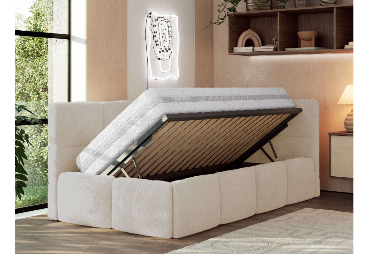 Łóżko młodzieżowe - ARVO 90x200 - materac multipocket - kremowy, plusz - strona prawa