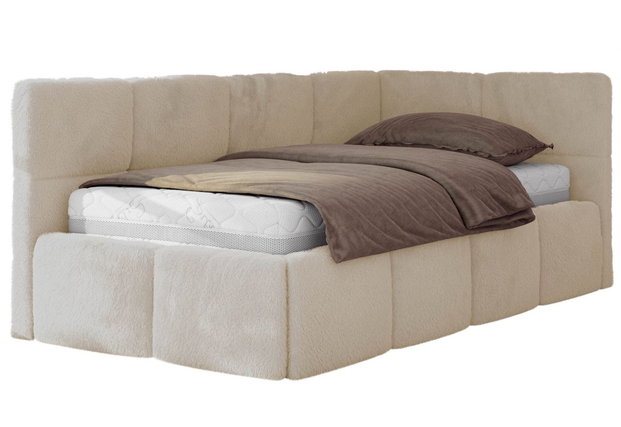 Łóżko młodzieżowe - ARVO 90x200 - materac multipocket - kremowy, plusz - strona prawa