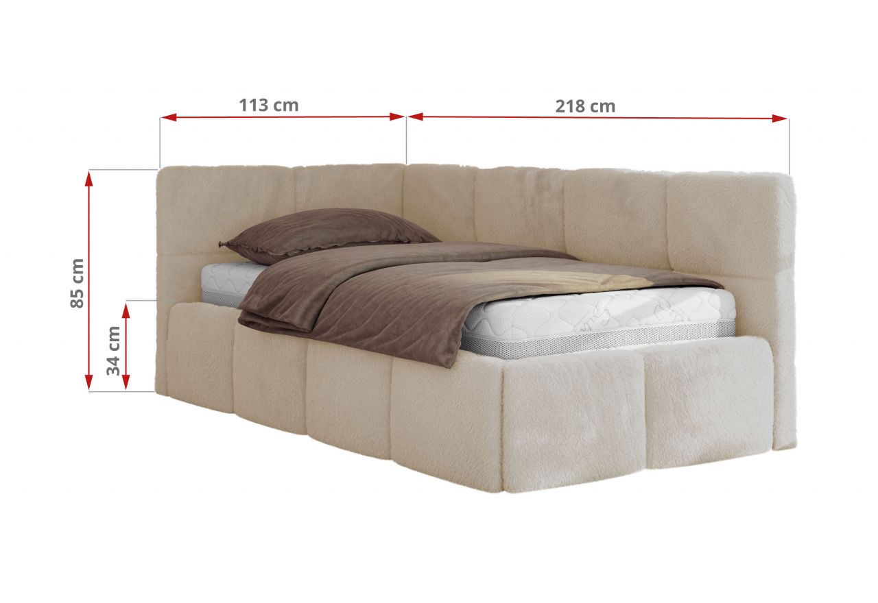 Łóżko młodzieżowe - ARVO 90x200 - materac multipocket - kremowy, plusz - strona prawa
