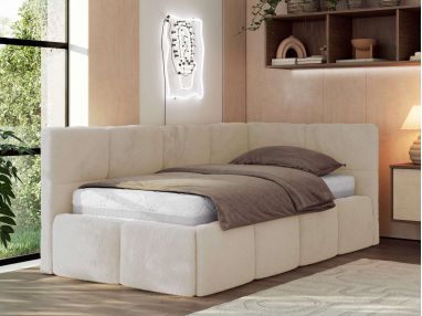 Łóżko młodzieżowe - ARVO 90x200 - materac pocket - kremowy, plusz - strona prawa