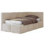 Łóżko młodzieżowe - ARVO 90x200 - materac pocket - kremowy, plusz - strona prawa