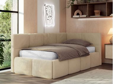 Łóżko młodzieżowe - ARVO 90x200 - beżowy, plusz - strona prawa