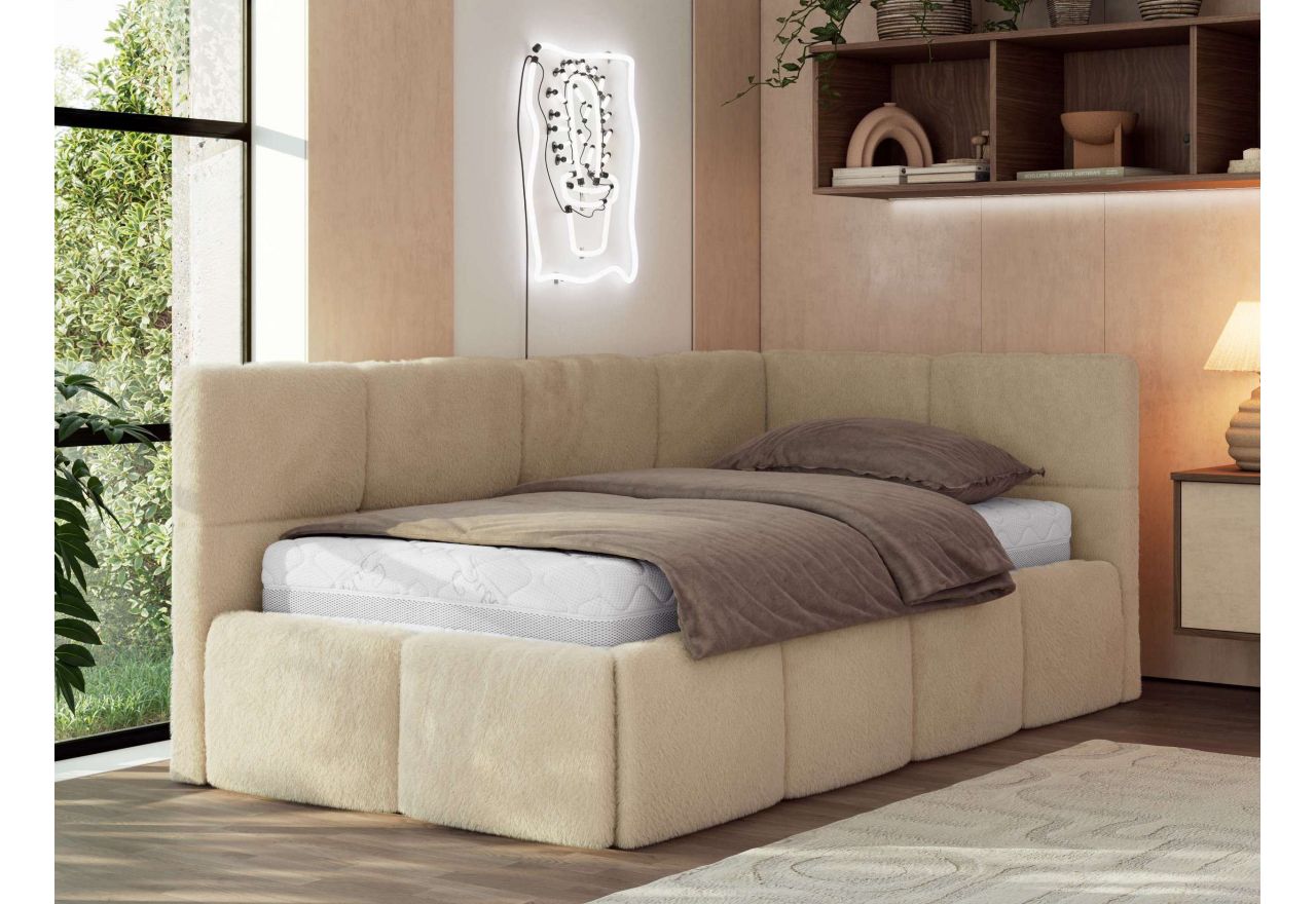 Łóżko młodzieżowe - ARVO 90x200 - beżowy, plusz - strona prawa