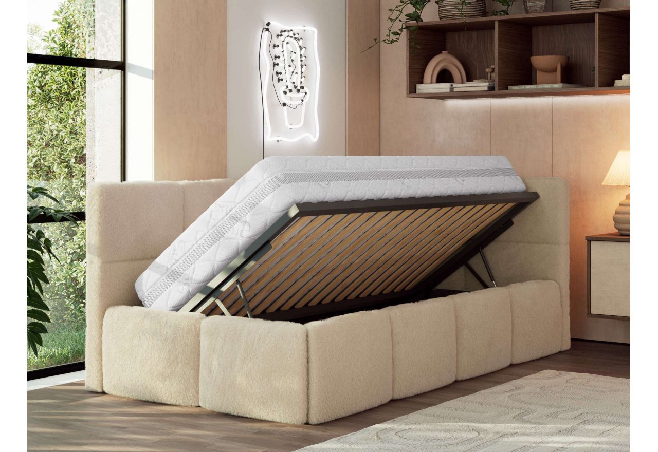 Łóżko młodzieżowe - ARVO 90x200 - beżowy, plusz - strona prawa