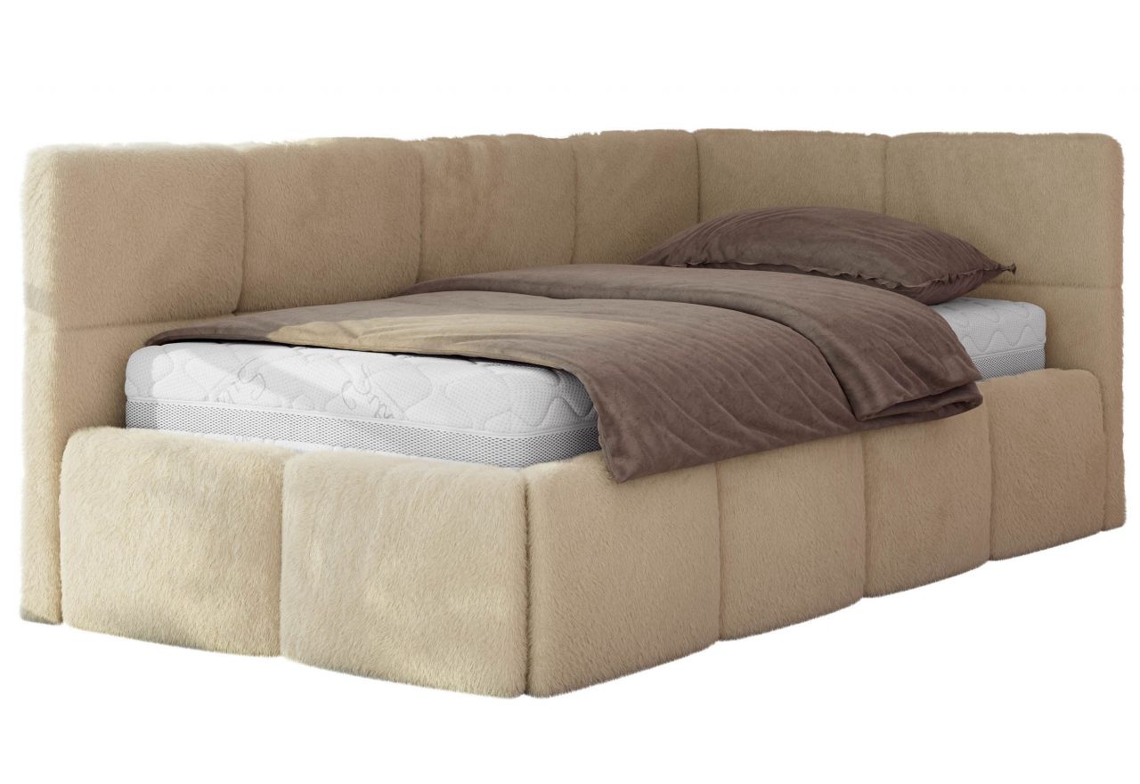 Łóżko młodzieżowe - ARVO 90x200 - beżowy, plusz - strona prawa