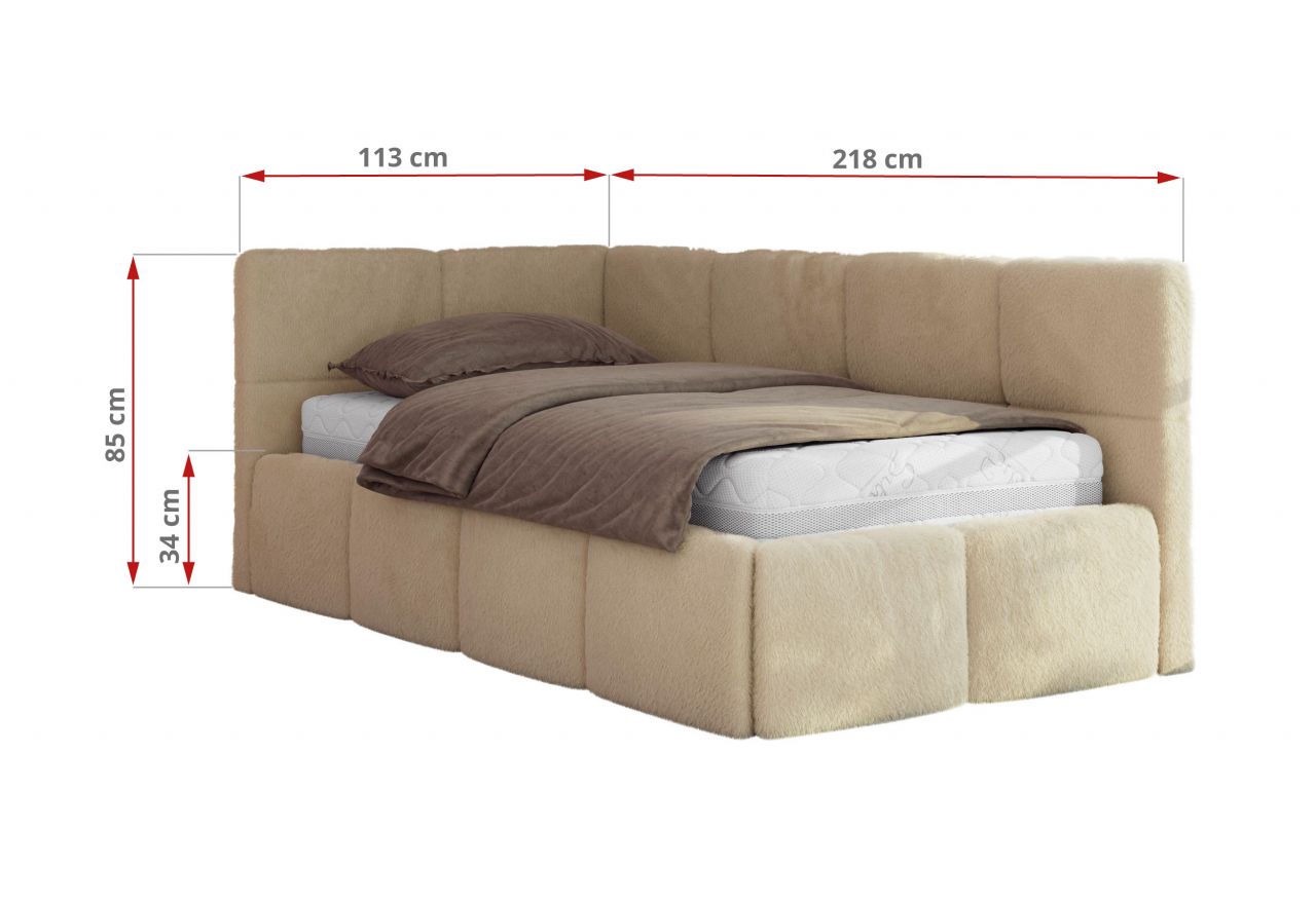 Łóżko młodzieżowe - ARVO 90x200 - materac multipocket - beżowy, plusz - strona prawa