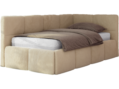 Łóżko młodzieżowe - ARVO 90x200 - materac pocket - beżowy, plusz - strona prawa