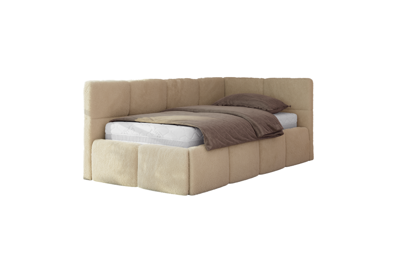 Łóżko młodzieżowe - ARVO 90x200 - materac pocket - beżowy, plusz - strona prawa