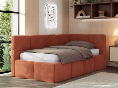 Łóżko młodzieżowe - ARVO 90x200 - pomarańczowy, plusz - strona prawa