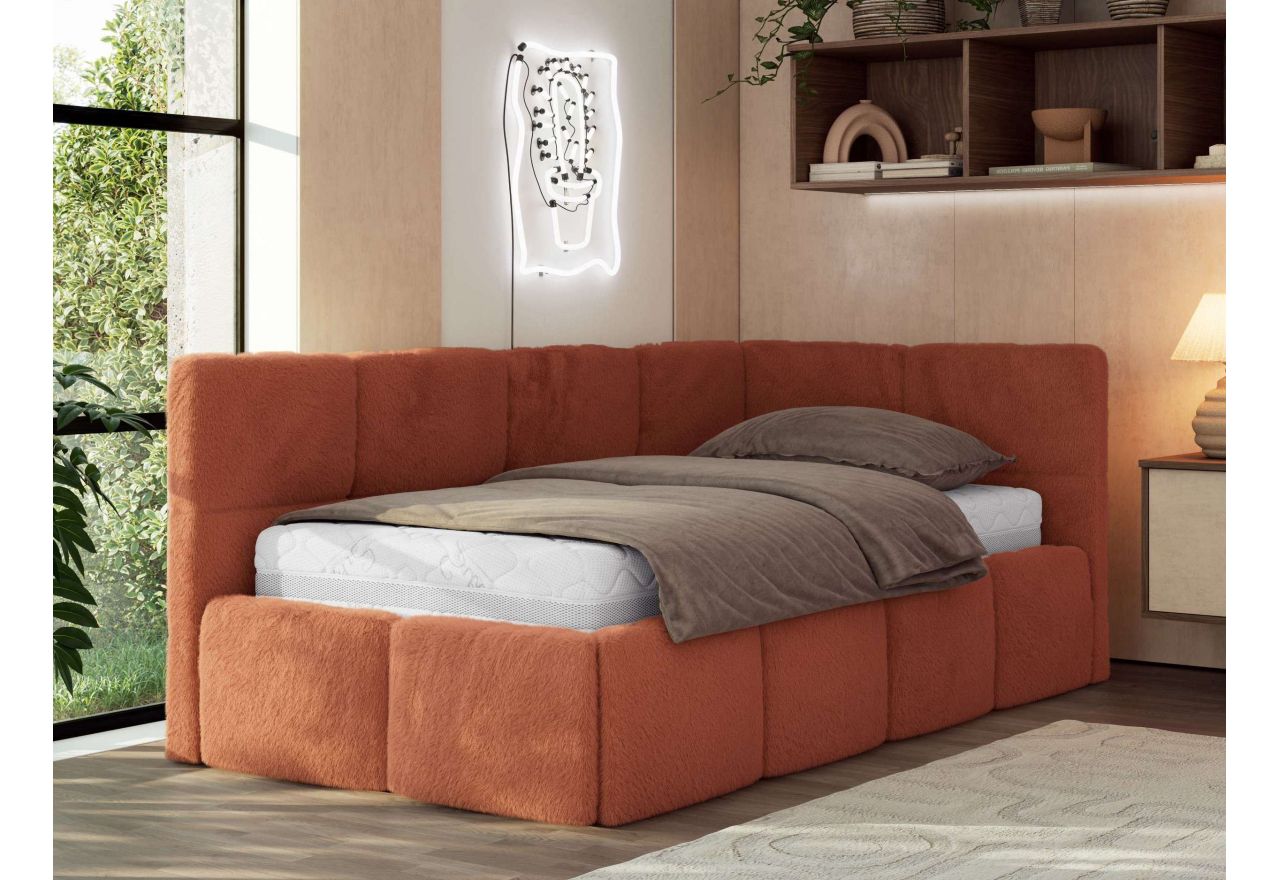 Łóżko młodzieżowe - ARVO 90x200 - pomarańczowy, plusz - strona prawa