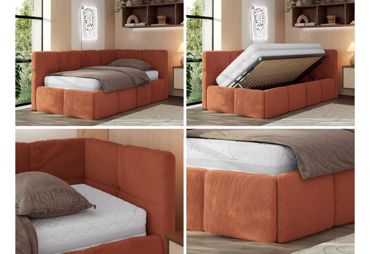 Łóżko młodzieżowe - ARVO 90x200 - pomarańczowy, plusz - strona prawa