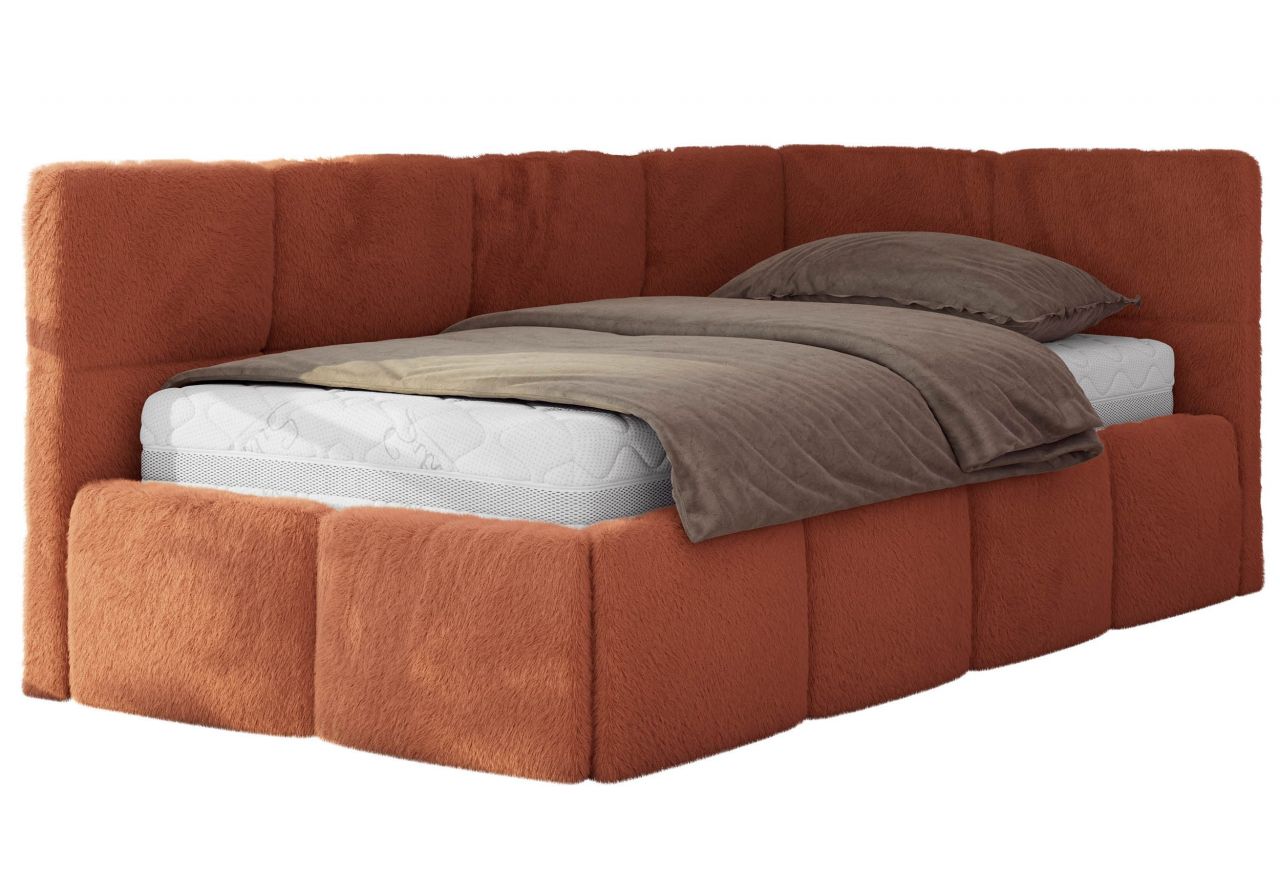 Łóżko młodzieżowe - ARVO 90x200 - pomarańczowy, plusz - strona prawa
