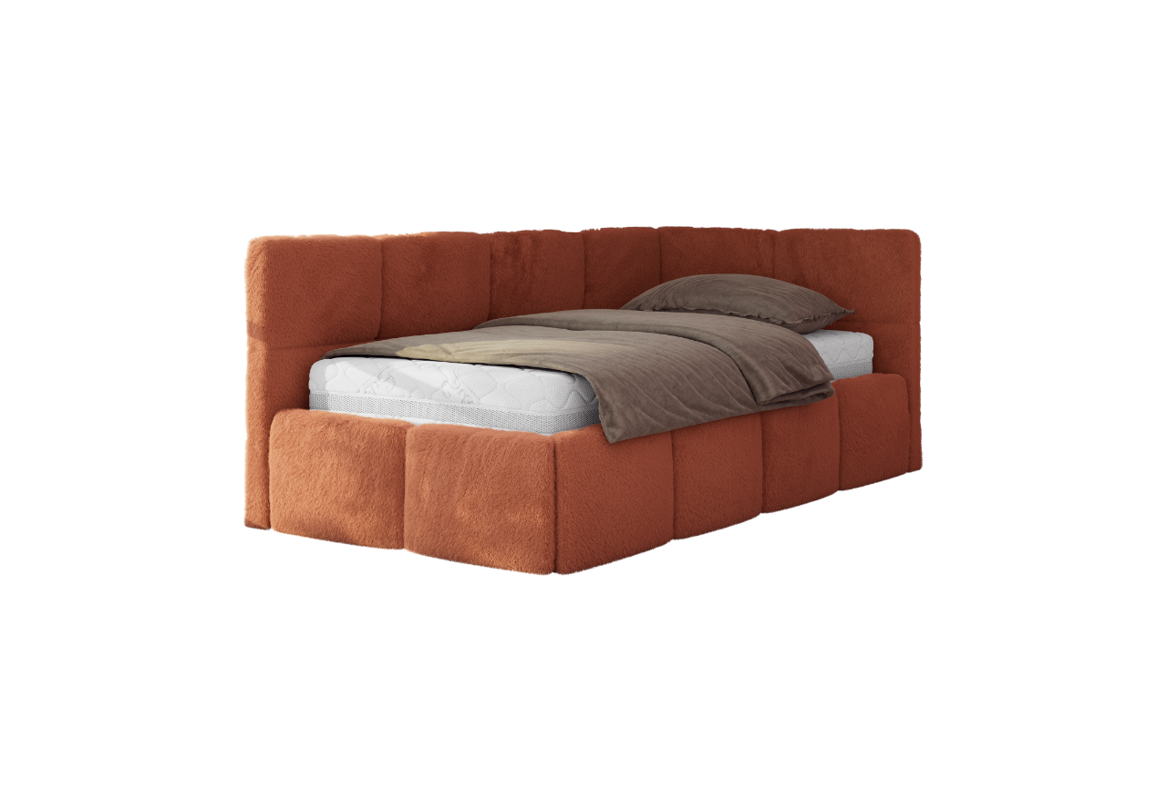 Łóżko młodzieżowe - ARVO 90x200 - materac multipocket - pomarańczowy, plusz - strona prawa