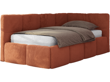 Łóżko młodzieżowe - ARVO 90x200 - materac pocket - pomarańczowy, plusz - strona prawa