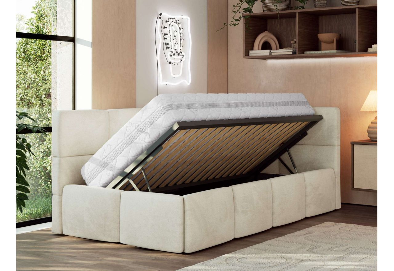 Łóżko młodzieżowe - ARVO 90x200 - beżowy, welwet - strona prawa