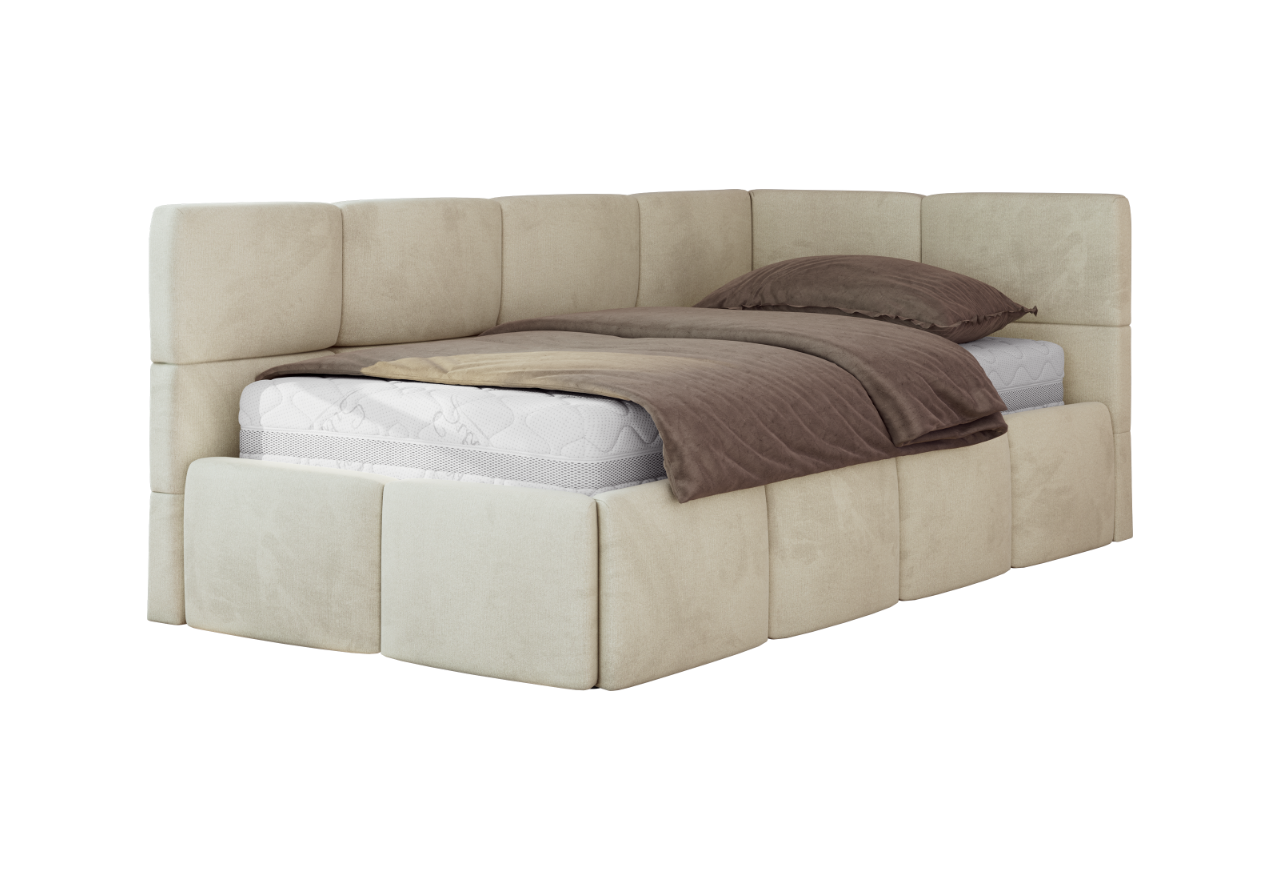 Łóżko młodzieżowe - ARVO 90x200 - materac multipocket - beżowy, welwet - strona prawa