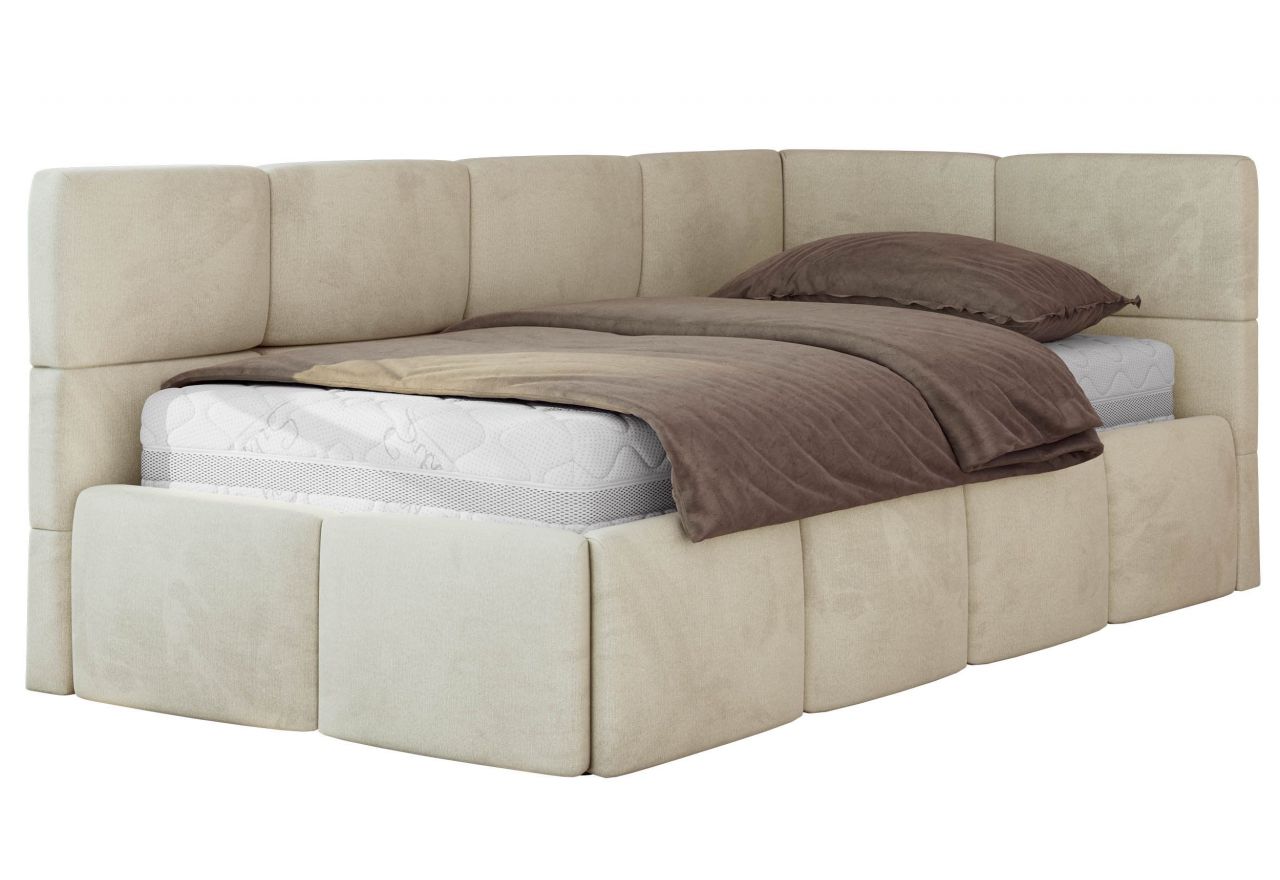 Łóżko młodzieżowe - ARVO 90x200 - materac pocket - beżowy, welwet - strona prawa