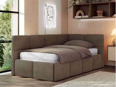 Łóżko młodzieżowe - ARVO 90x200 - brązowy, welwet - strona prawa