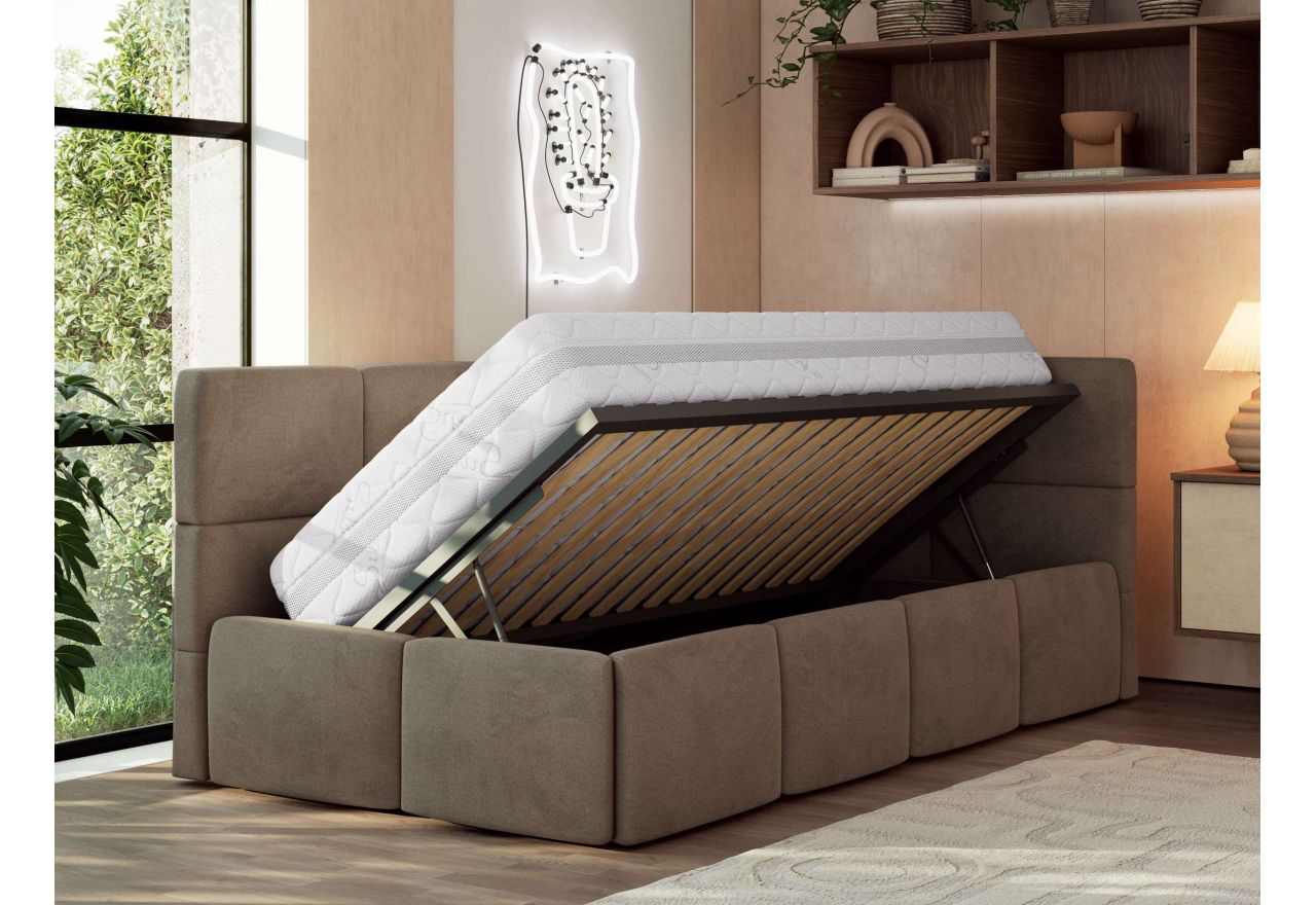 Łóżko młodzieżowe - ARVO 90x200 - brązowy, welwet - strona prawa