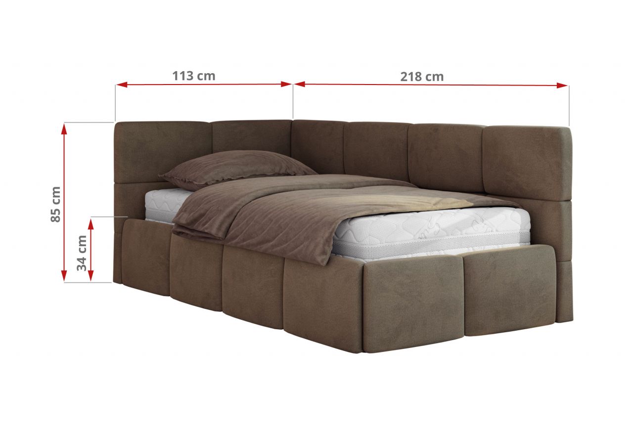 Łóżko młodzieżowe - ARVO 90x200 - materac multipocket - brązowy, welwet - strona prawa