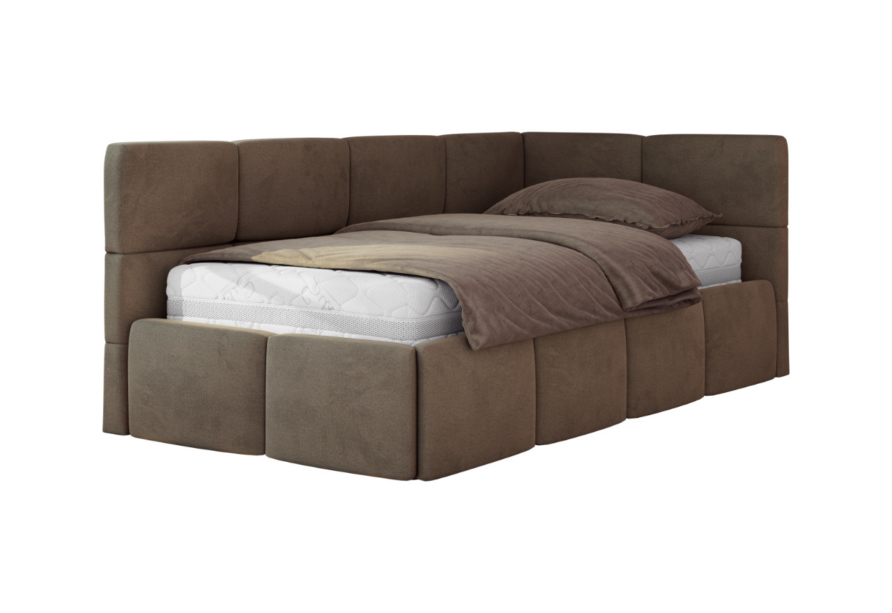 Łóżko młodzieżowe - ARVO 90x200 - materac pocket - brązowy, welwet - strona prawa