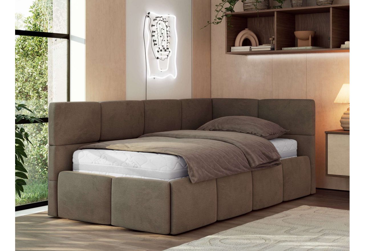 Łóżko młodzieżowe - ARVO 90x200 - materac piankowy - brązowy, welwet - strona prawa