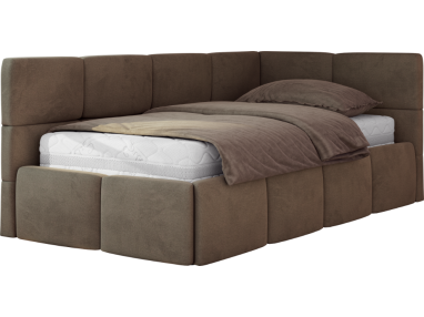 Łóżko młodzieżowe - ARVO 90x200 - materac piankowy - brązowy, welwet - strona prawa