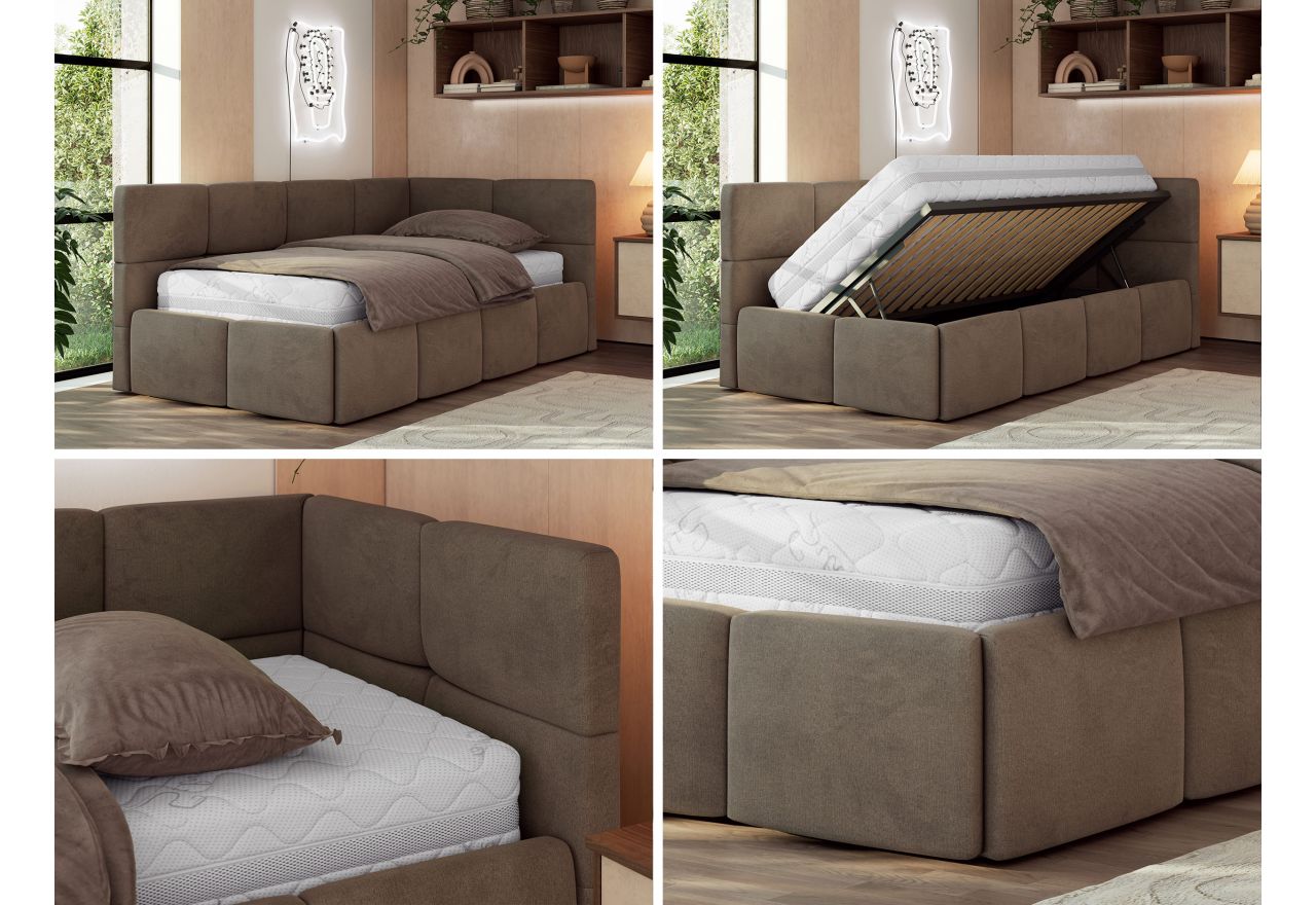 Łóżko młodzieżowe - ARVO 90x200 - materac piankowy - brązowy, welwet - strona prawa