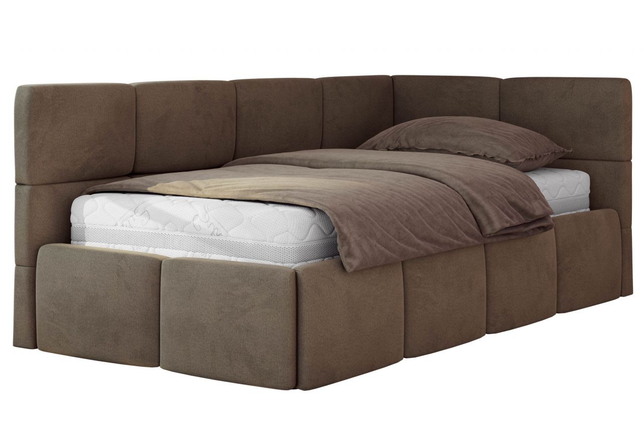 Łóżko młodzieżowe - ARVO 90x200 - materac piankowy - brązowy, welwet - strona prawa
