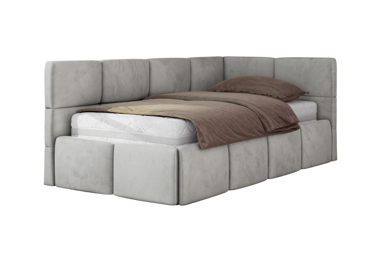 Łóżko młodzieżowe - ARVO 90x200 - jasnoszary, welwet - strona prawa