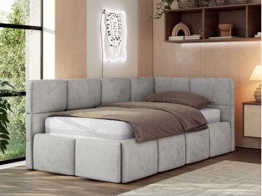 Łóżko młodzieżowe - ARVO 90x200 - materac multipocket - jasnoszary, welwet - strona prawa