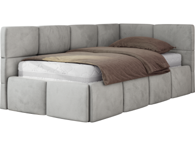 Łóżko młodzieżowe - ARVO 90x200 - materac multipocket - jasnoszary, welwet - strona prawa