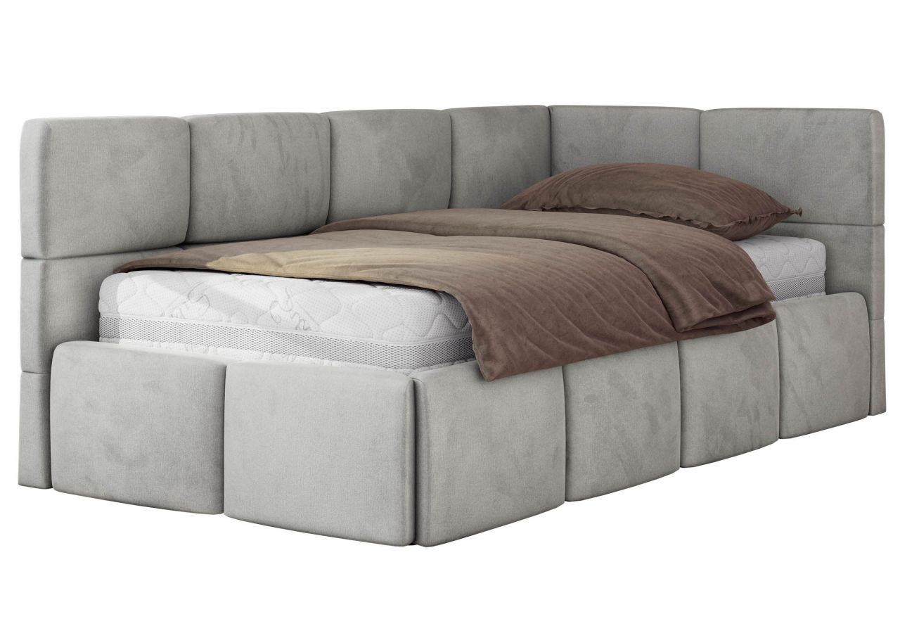 Łóżko młodzieżowe - ARVO 90x200 - materac multipocket - jasnoszary, welwet - strona prawa
