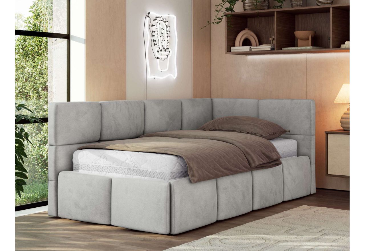 Łóżko młodzieżowe - ARVO 90x200 - materac pocket - jasnoszary, welwet - strona prawa