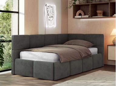 Łóżko młodzieżowe - ARVO 90x200 - materac multipocket - ciemnoszary, welwet - strona prawa