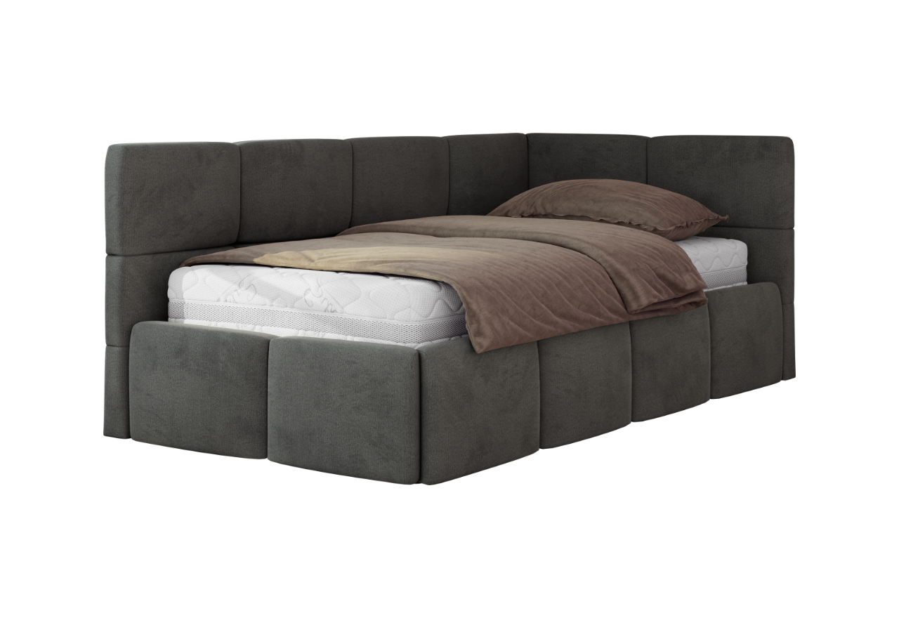 Łóżko młodzieżowe - ARVO 90x200 - materac multipocket - ciemnoszary, welwet - strona prawa