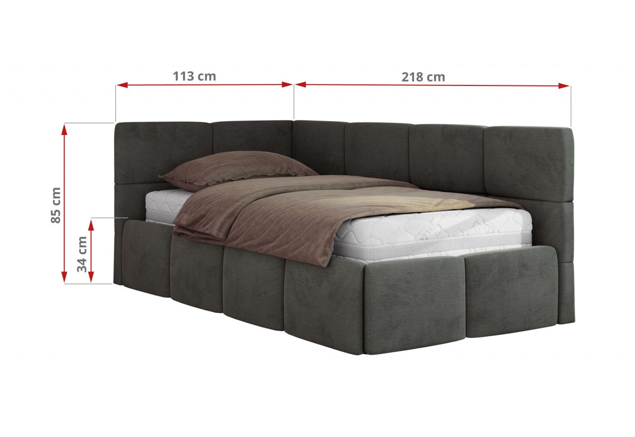 Łóżko młodzieżowe - ARVO 90x200 - materac multipocket - ciemnoszary, welwet - strona prawa