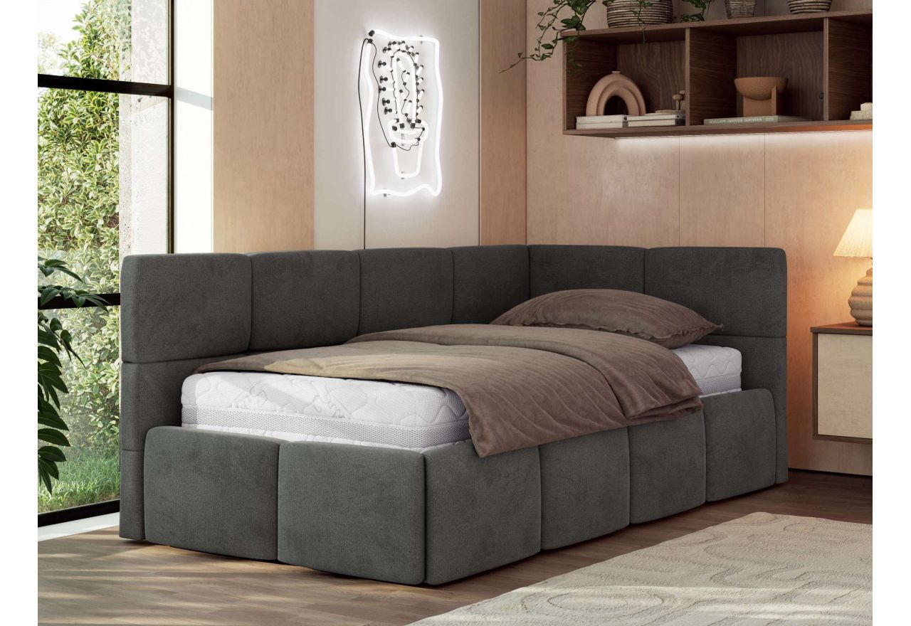 Łóżko młodzieżowe - ARVO 90x200 - materac pocket - ciemnoszary, welwet - strona prawa
