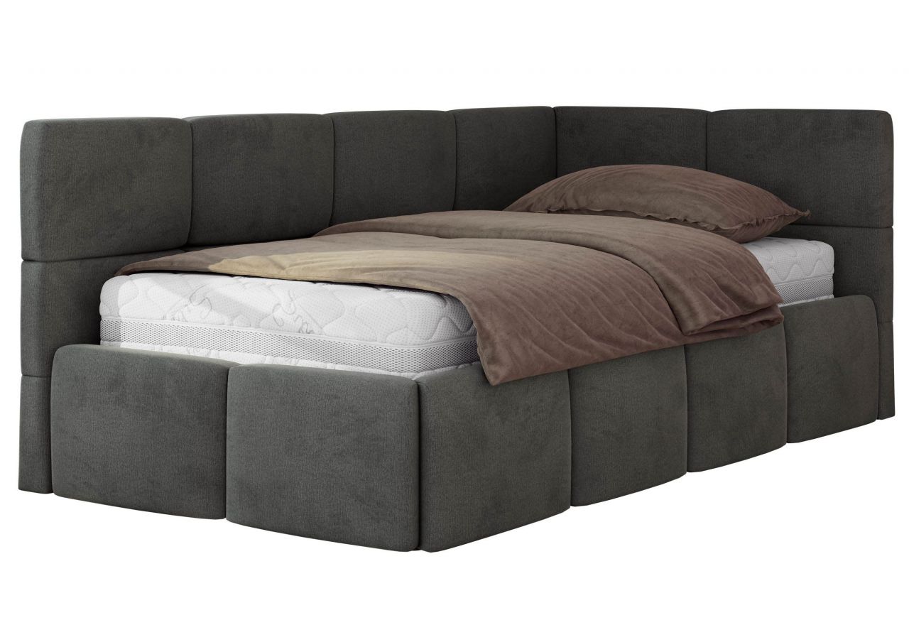 Łóżko młodzieżowe - ARVO 90x200 - materac pocket - ciemnoszary, welwet - strona prawa