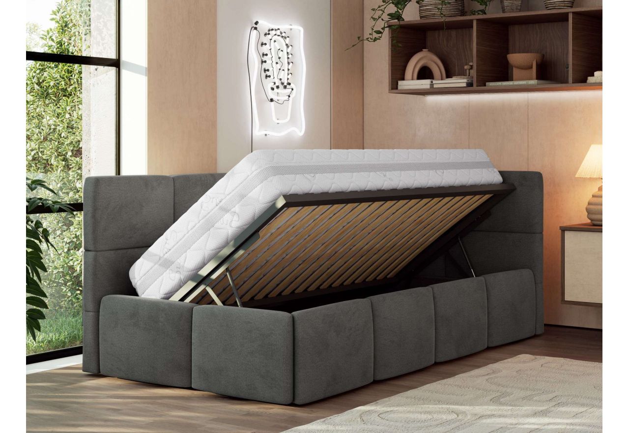 Łóżko młodzieżowe - ARVO 90x200 - materac piankowy - ciemnoszary, welwet - strona prawa
