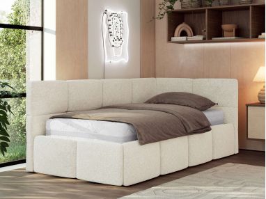 Łóżko młodzieżowe - ARVO 90x200 - materac piankowy - kremowy, struktura - strona prawa