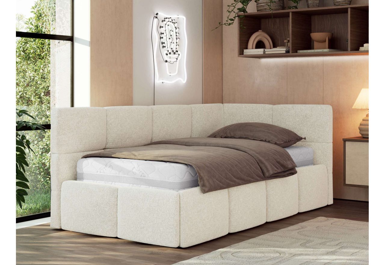 Łóżko młodzieżowe - ARVO 90x200 - materac piankowy - kremowy, struktura - strona prawa